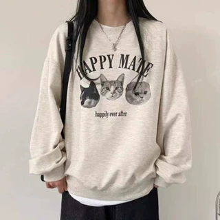 美式复古圆领卫衣女韩系秋冬新款宽松休闲慵懒风加绒无帽套头上衣