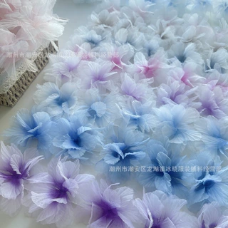 新款14cm渐变欧根纱心里色立体蕾丝花朵 DIY蛋糕装饰服装配件辅料