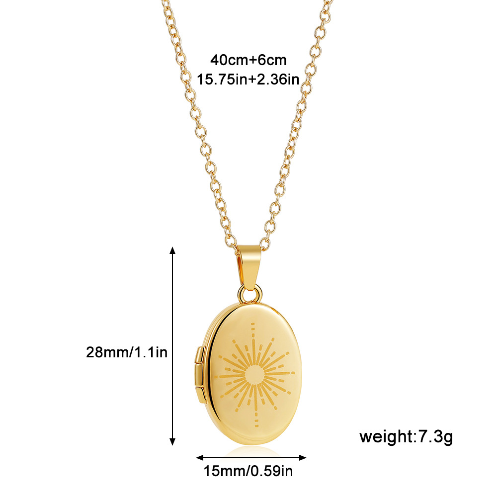 18K Gold Plated Plating Material Copper Pendant Material Wholesale Jewelry Retro Sun Devil's Eye Oval Titanium Steel Plating Locket Necklace