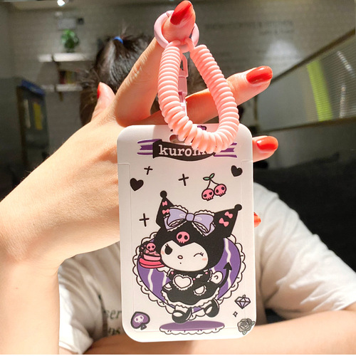 Spring rope card holder ID student meal card water card subway access control stretch lanyard hanging school bag pickup card holding hands cute