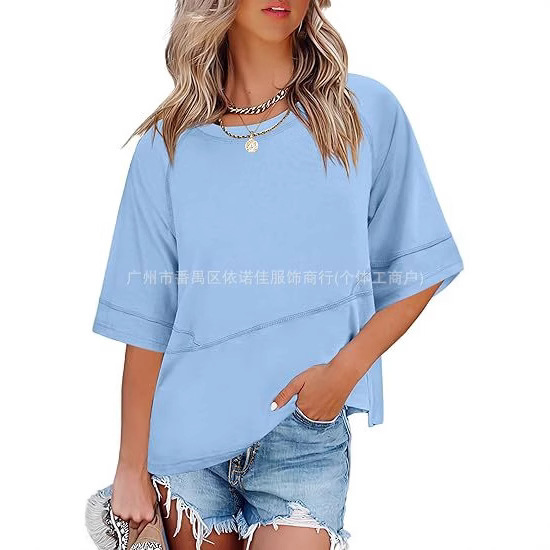 European and American Cross-border Amazon Round Neck Bat Wing Half Short-sleeved T-shirt Solid Color Cute Basic Top T-shirt Shirt