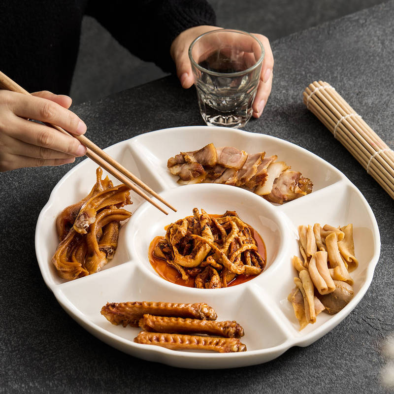 Dehua White Porcelain Tableware 2025 New High-Looking and Exquisite Buffet Ceramic Five-Compartment Plate Cold Dish Plate Snack Plate Dehua White Porcelain Tableware 2025 New High-Looking and Exquisite Buffet Ceramic Five-Compartment Plate Cold Dish Plate Snack Plate