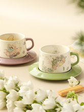 蓝莲花家居春日小兔设计师咖啡杯碟套装陶瓷高颜值挂耳下午茶杯