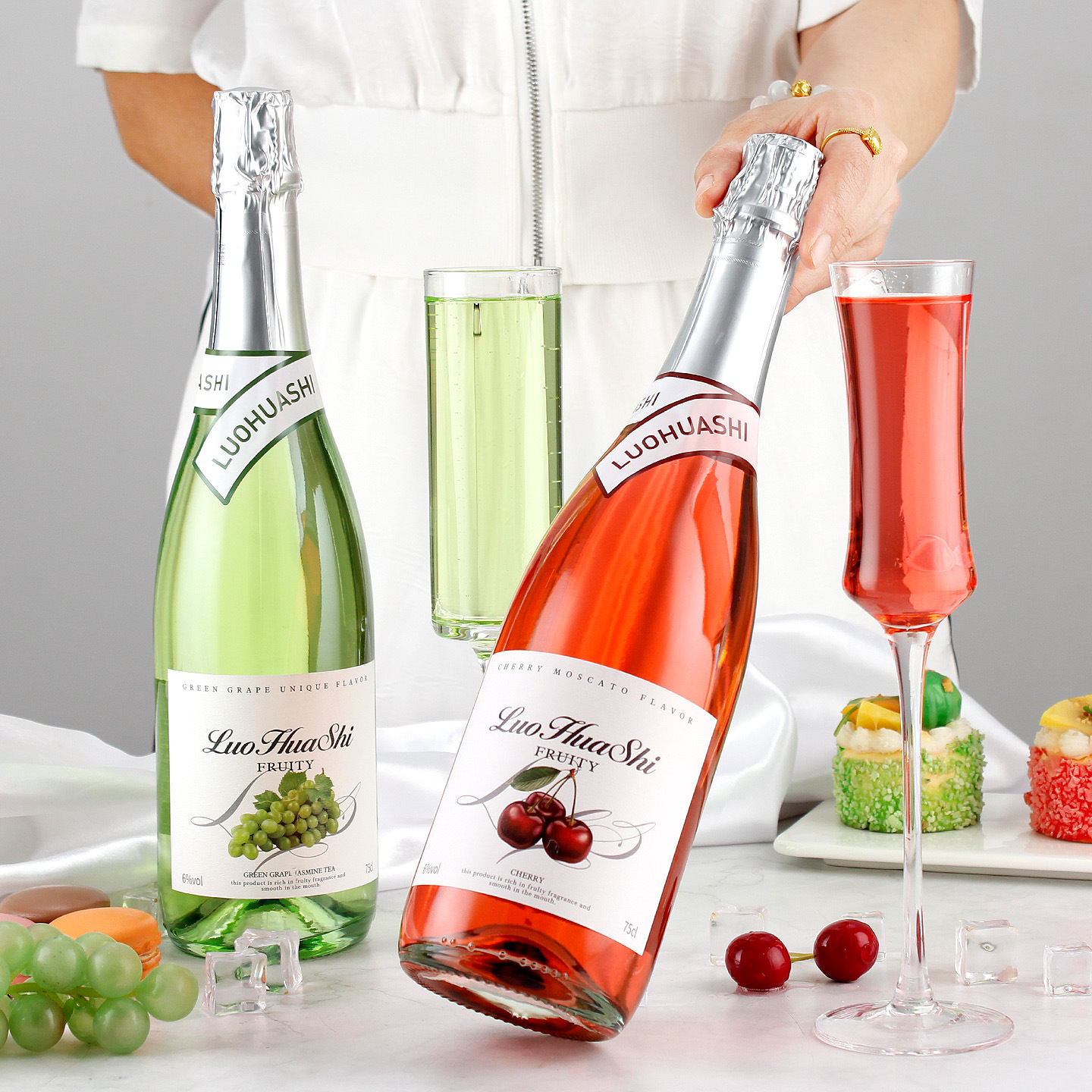 洛华士樱桃莫斯卡托青提茉莉味高糖汽泡酒甜型6度750ml配置酒包邮