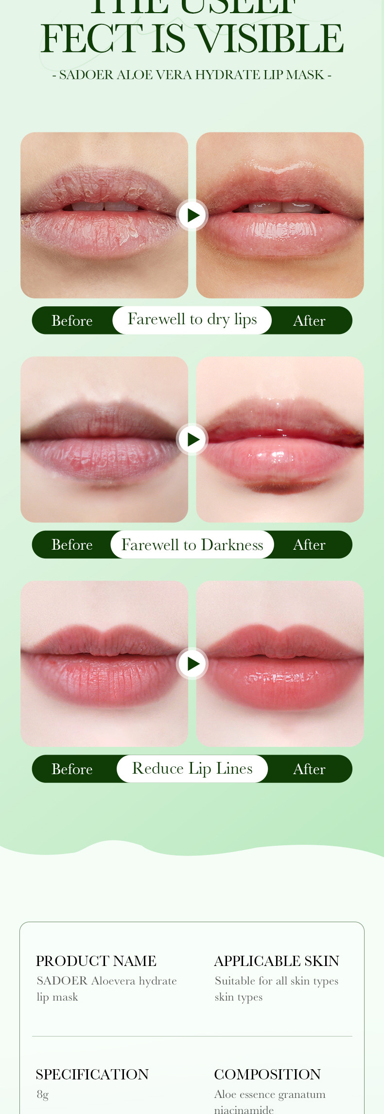SADOER Aloe Vera Moisturizing Nourishing Lip Mask for Preventing Dry and Cracking_voghion.com