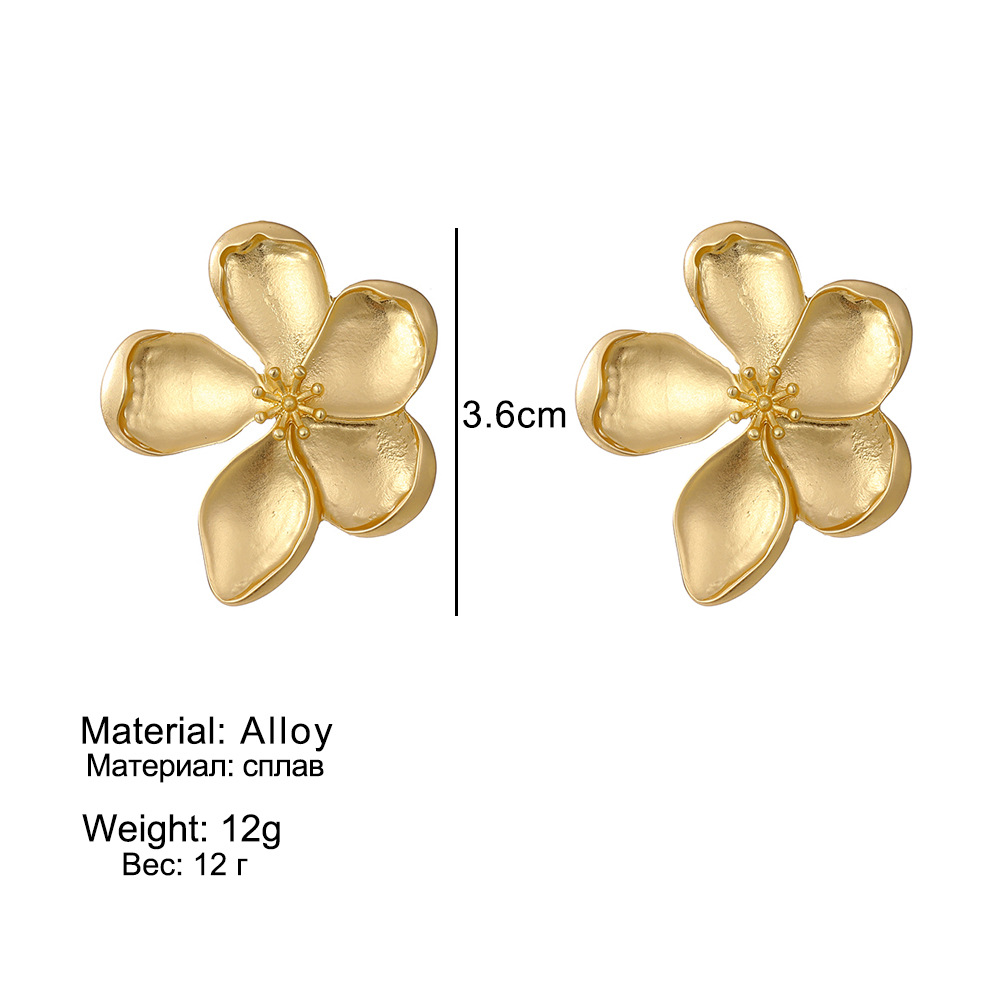 8g Weight Alloy Ear Needle Material Earrings, Ear Studs Classification 1 Pair Quantity 1 Pair Simple Style Leaf Flower Rhombus Plating Alloy Earrings Ear Studs