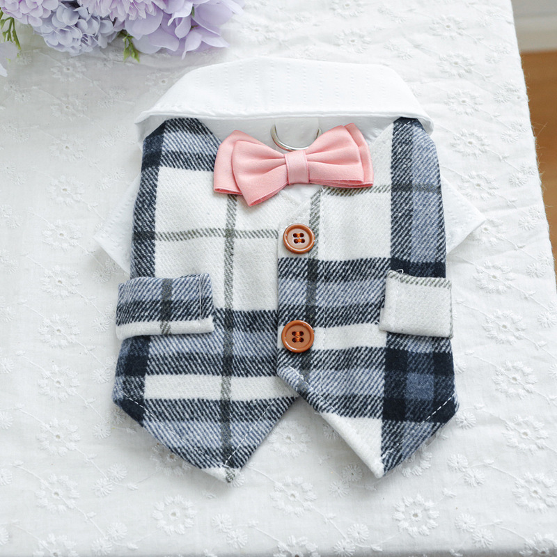 工場直送/在庫あり 新製品 ペット服 犬猫服 秋冬 暖かいブルーチェック柄タキシード|undefined