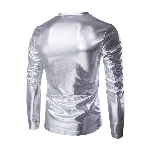 Wish-style fashion V-neck glossy long-sleeved T-shirt, colorful fashion bottoming shirt, 5XL