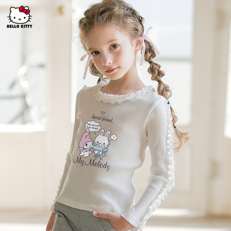 HelloKitty凯蒂猫美乐蒂联名女童秋季打底衫2025款法式田园风上衣|undefined