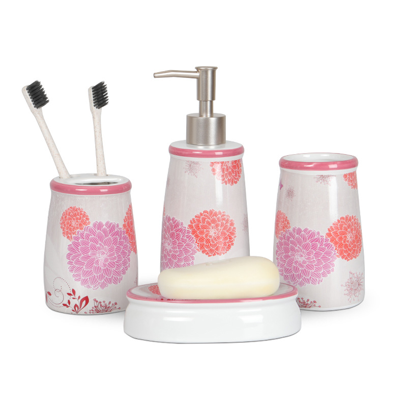 Traje de baño de cerámica impreso de estilo europeo creativo artículos de tocador para el hogar caja de regalo traje de lavado en caja de color conjunto de cuatro piezas