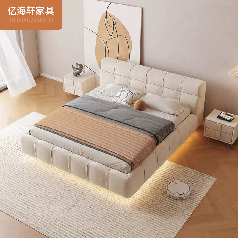 Internet celebrity puff cama flotante moderno minimalista dormitorio principal cama 1,8 m leche color boda cama abajo bolsa suave doble cama de franela