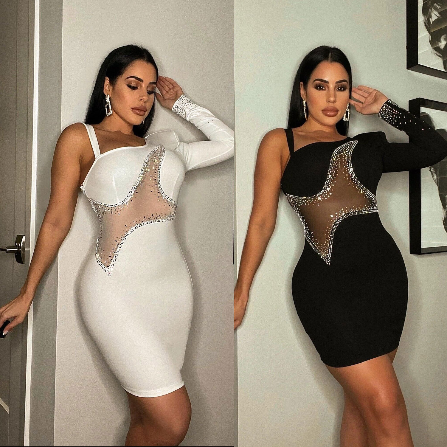 Sexy Slim-Fit Mesh Rhinestone Dress Nightclub 5 Sexy Slim-Fit Mesh Rhinestone Dress Nightclub