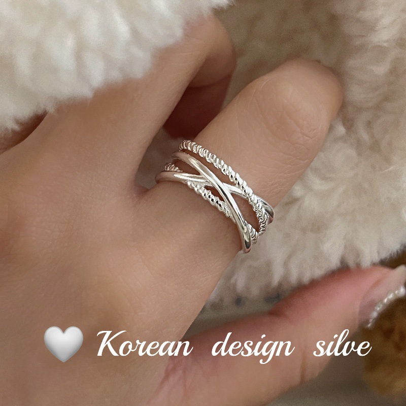 韓國小眾設計高級感飾品 925純銀多層麻花扭線戒指 開口指環女ins