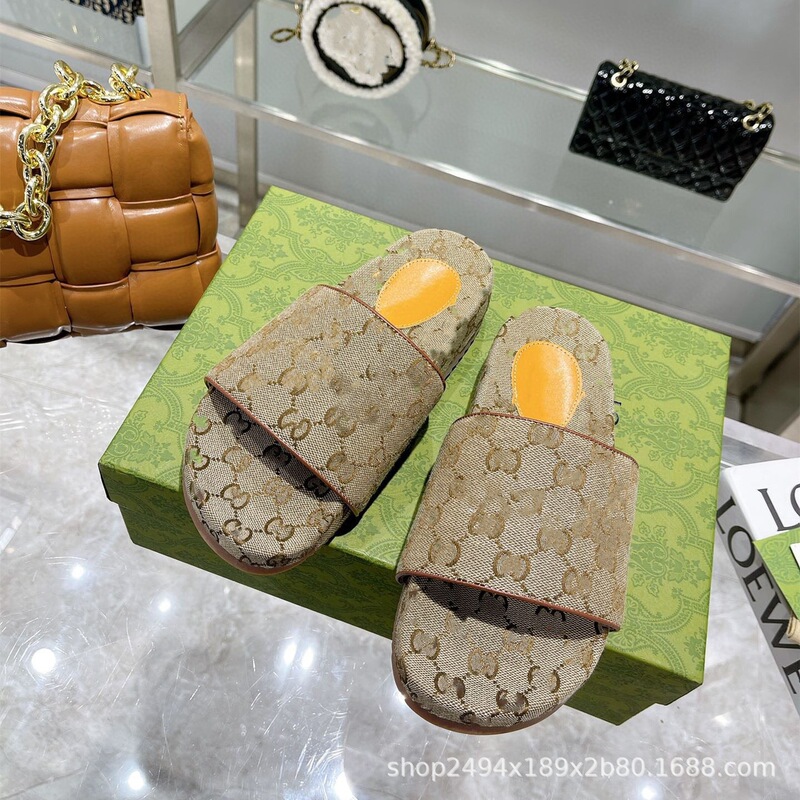 Kujia Thick-Soled Embroidered Slippers 2025 Flats-Soled Platform Slippers Casual Heightening Couple Letter Shoes Factory Direct Sales