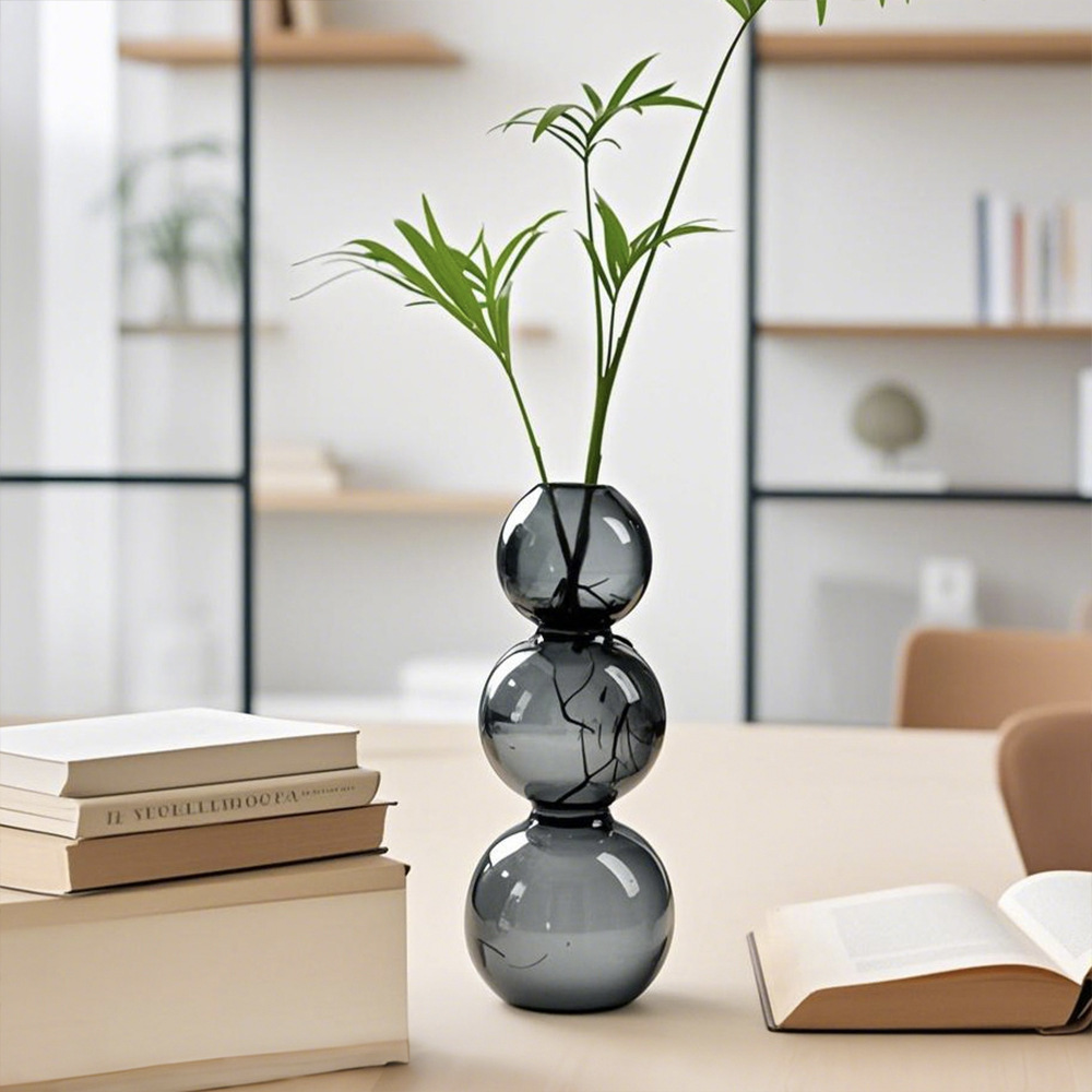 Creativo simple burbuja hidropónico vasos de vidrio esférico vasos de flores elegante gris decoración de la mesa