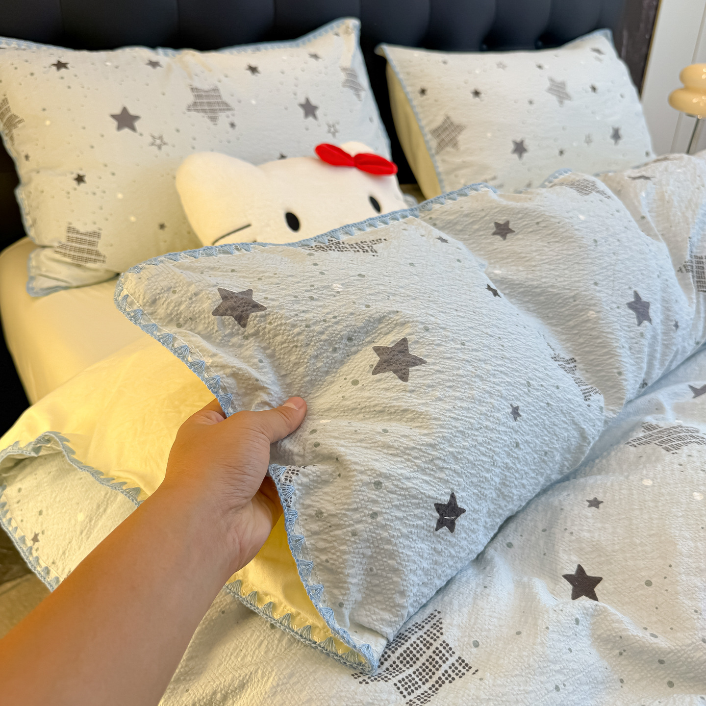 Nuevo borde de concha de doble hilo de cuatro piezas de algodón puro ropa de cama ins sábanas cubierta cama dormitorio Kasa tres piezas de conjunto