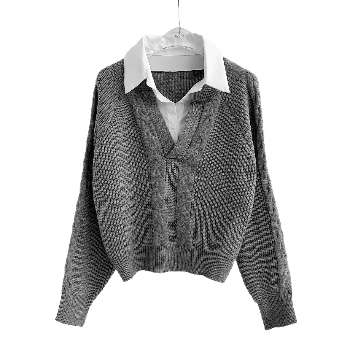 Set, shirt, sexy knitted sweater, European style, autumn