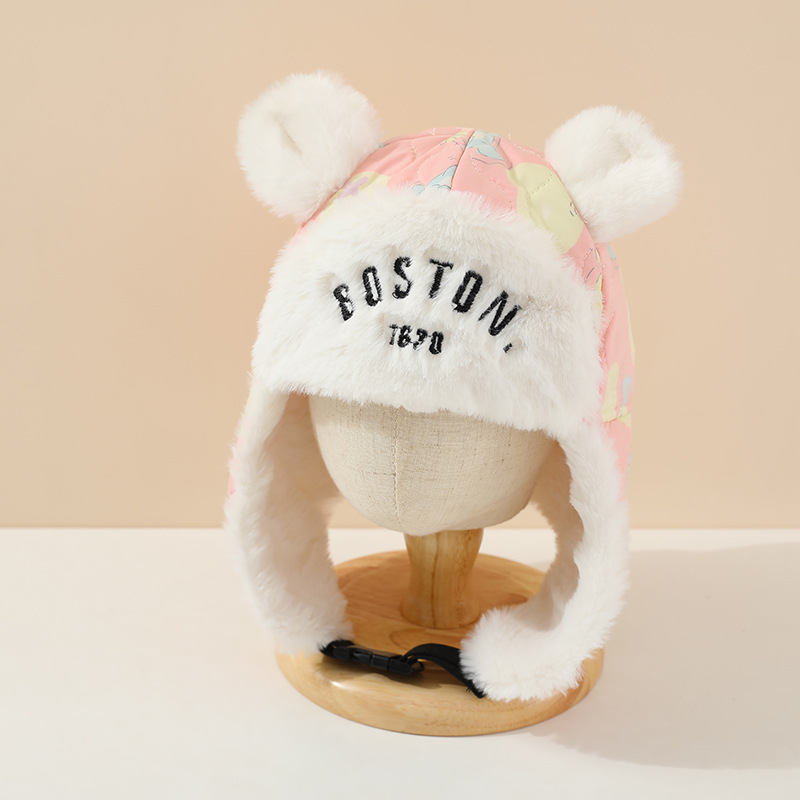 Sombreros de moda coreana de letras para niños otoño y invierno caliente y grueso sombreros de orejas para bebés de hombres y mujeres con gorras de lana de invierno