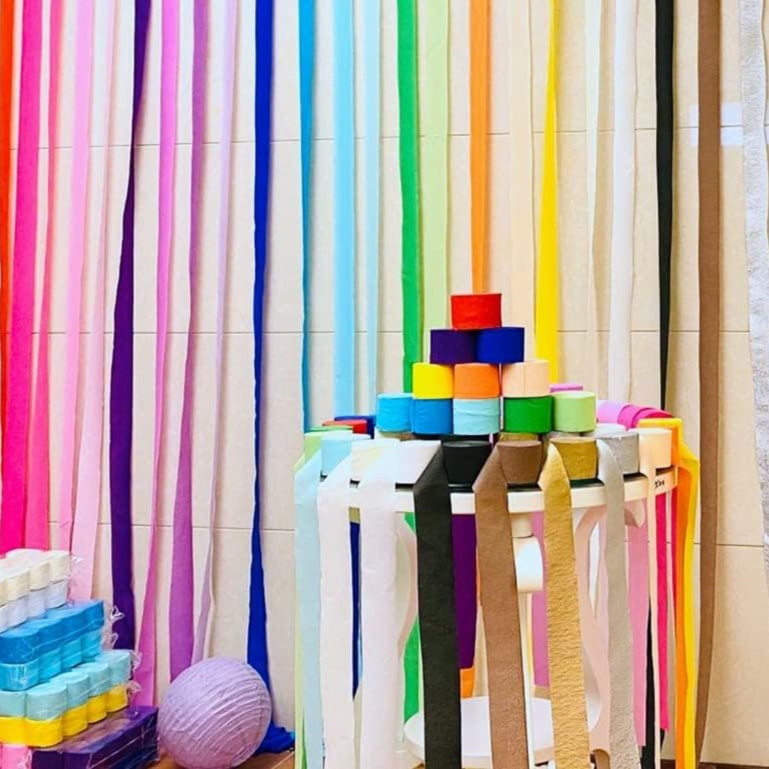 10m papel arrugado de color pliegue papel de papel rollos de boda fiesta de cumpleaños decoración de fondo de pared de papel de color dibujo cinta de flores - A