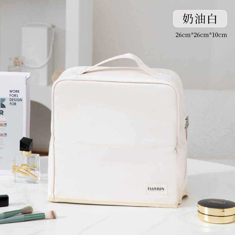 2025年新型PU化粧ポーチ 大容量 ハンドバッグ型 持ち運び便利 旅行必需品 分割式ペンケース 洗面用具入れ