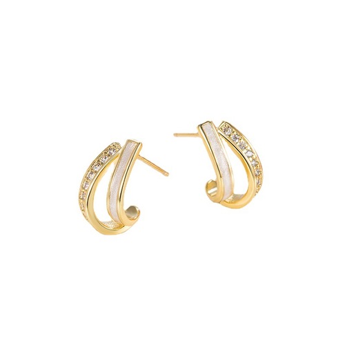 Flash diamond oil-drip double-layer earrings for women Japanese and Korean temperament earrings French niche light luxury earrings high-end 