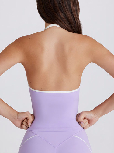 Fitness top suspenders spaghetti straps contrasting white strips chest pads halter neck sports bra bra vest yoga set
