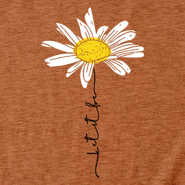LET IT BE DAISY carta casual manga corta Amazon europeo y americano de las mujeres Top cuello redondo Camiseta suelta
