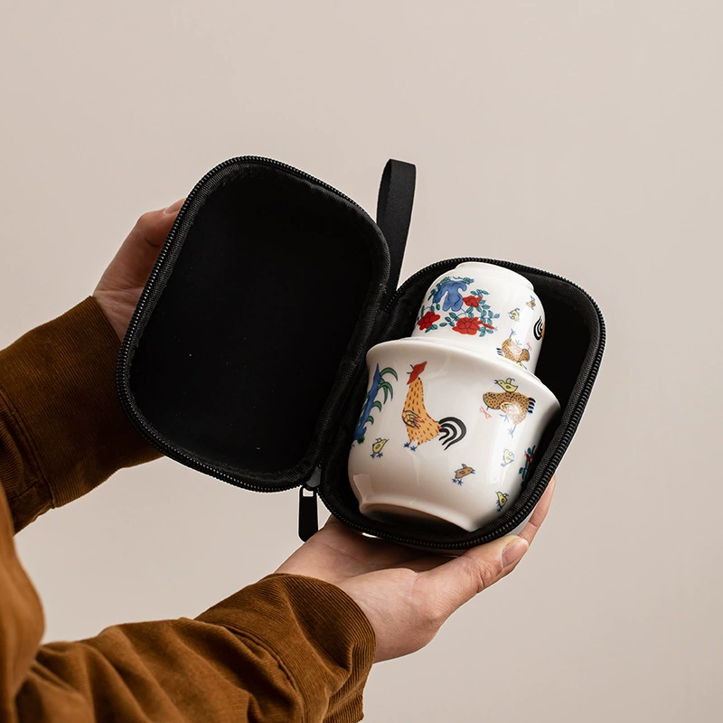 德鼎 Ceramic set, pocket flask, handheld wineglass, Chinese style