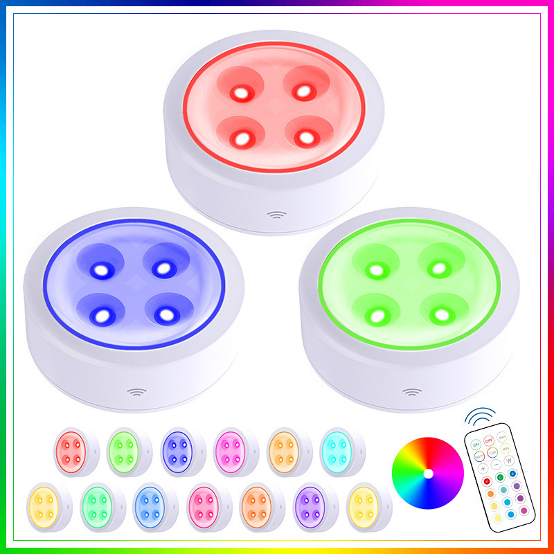 13-Color Led Puck Light Battery-Powered Dimmable Cabinet Light Wireless Under-Cabinet Light Timer Ambient Night Light Rgb