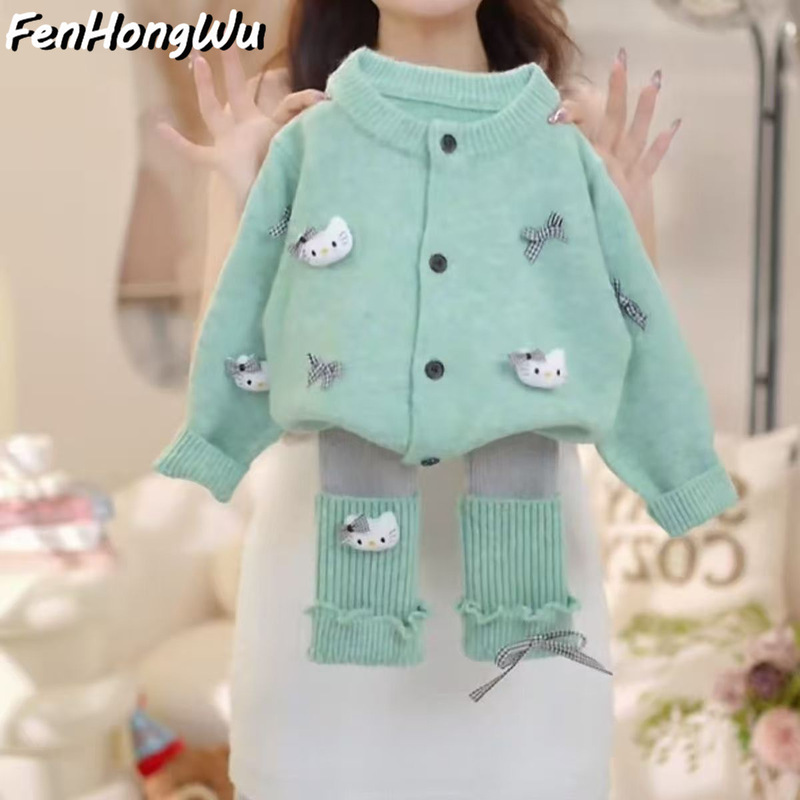 【粉红屋】女童卡通可爱风套装小女孩新款时髦洋气宽松针织跨境|undefined