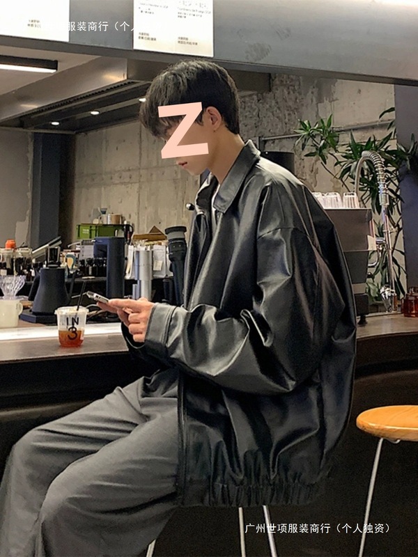 皮衣外套男春秋oversize美式复古痞帅感pu皮夹克男款加棉加厚|undefined