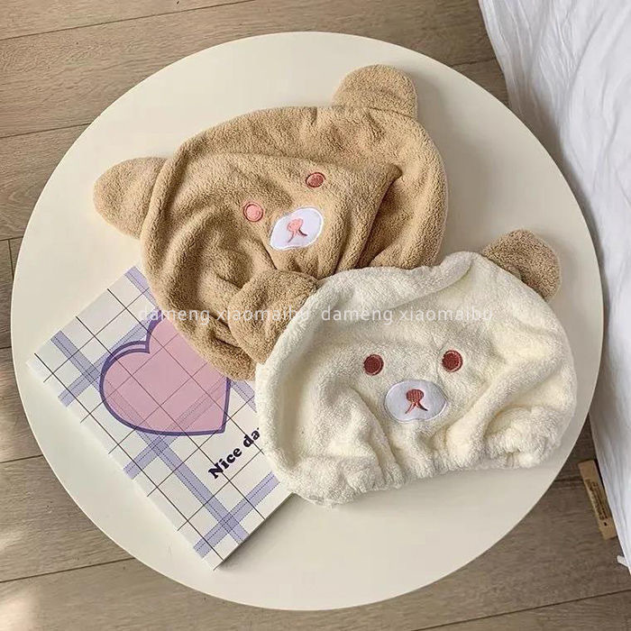 Super Absorbent Quick-Dry Hair Drying Cap For Women, Bear And Rabbit Thickened Shower Cap, Children's Cute Head Wrap,_voghion.com