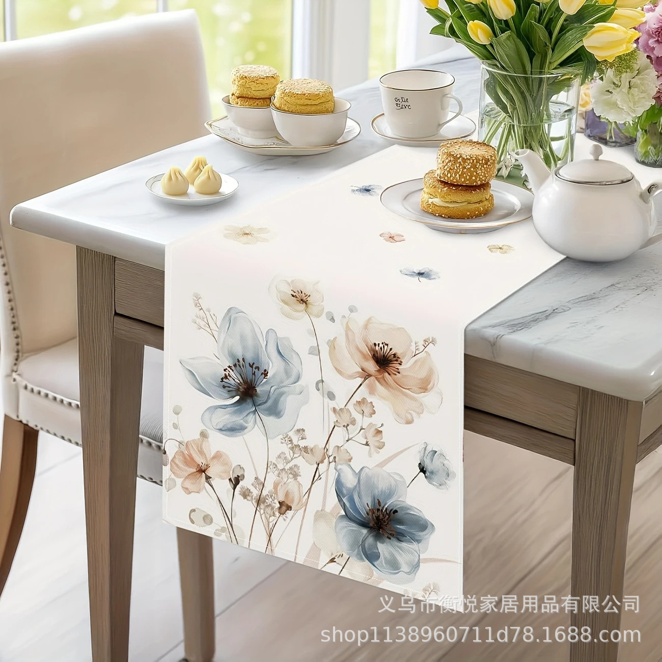 Bandera de mesa de flores de primavera transfronteriza, hogar, comedor, sala de estar, mesa de comedor, decoración de vacaciones al aire libre, mantel de mesa
