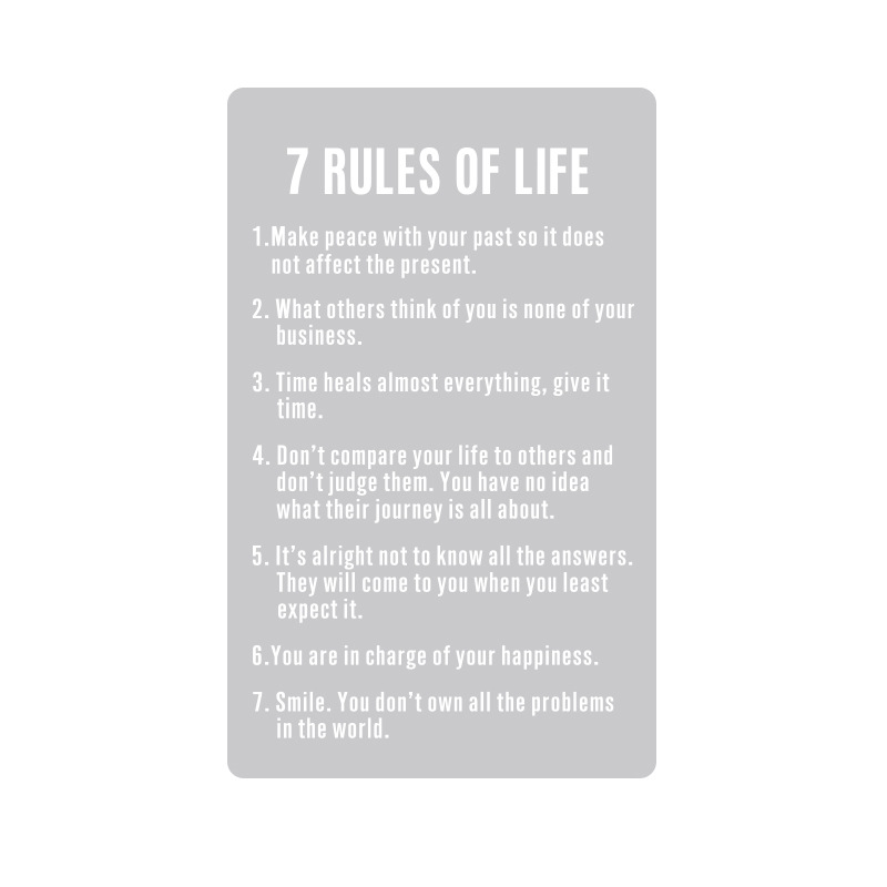 7 reglas de la vida Tarjetas de visita de metal 7 reglas de la vida Transfronterizas Amazon Hot Sale Aluminum Wallet Card