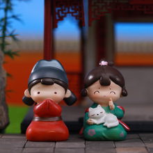 青梅竹马古风情侣微景观摆件桌面手办公仔树脂人物车载摆件装饰品