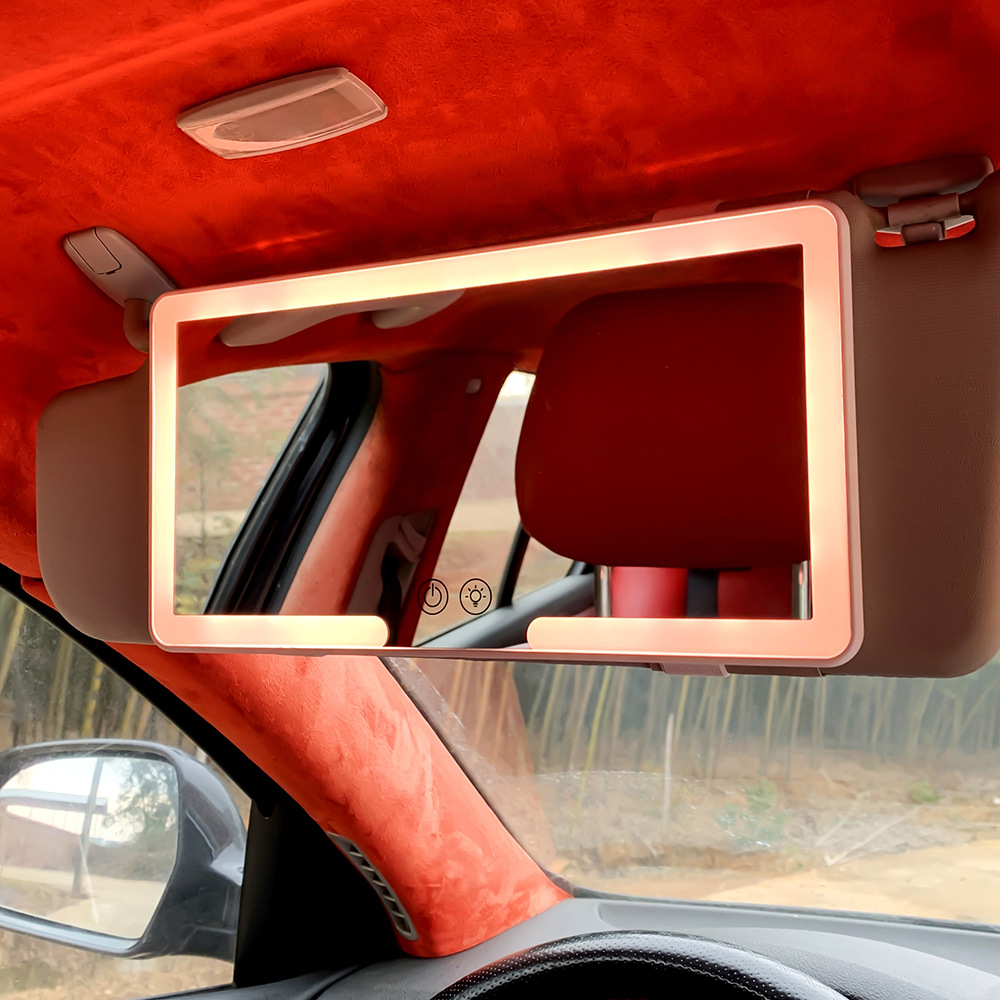 New Car Makeup Mirror Car Square Makeup Mirror C-Shaped High-Definition Mirror Sun Visor with Led Light Makeup Mirror
