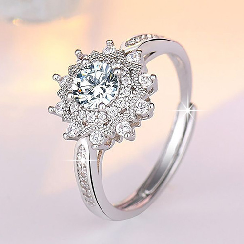 Cross-border wish new creative moissanite snowflake ring European and American wedding diamond ring opening adjustment ladies ring
