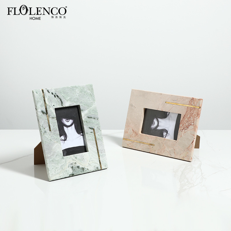 Modern Ins Style Creative Copper Marble Photo Frame House Exhibition Hall Bedroom Bedside Table High-End Soft Decoration Ornaments