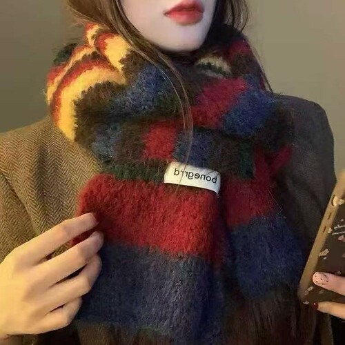 Fair Isle Christmas Red Knit Wool Scarf for Women - Winter 2025 New Arrival Thick Warm Shawl Neck Scarf