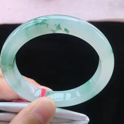 批发真品 天然缅甸翡翠A货 冰种飘蓝花正圈翡翠手镯女士礼物