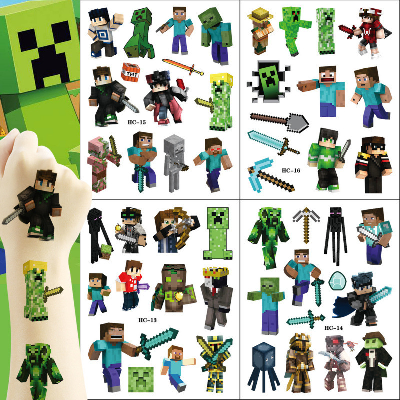 Cross-Border Minecraft Game Children's Water Transfer Disposable Tattoo Birthday Party Cartoon Tattoo Stickers Cross-Border Minecraft Game Children's Water Transfer Disposable Tattoo Birthday Party Cartoon Tattoo Stickers