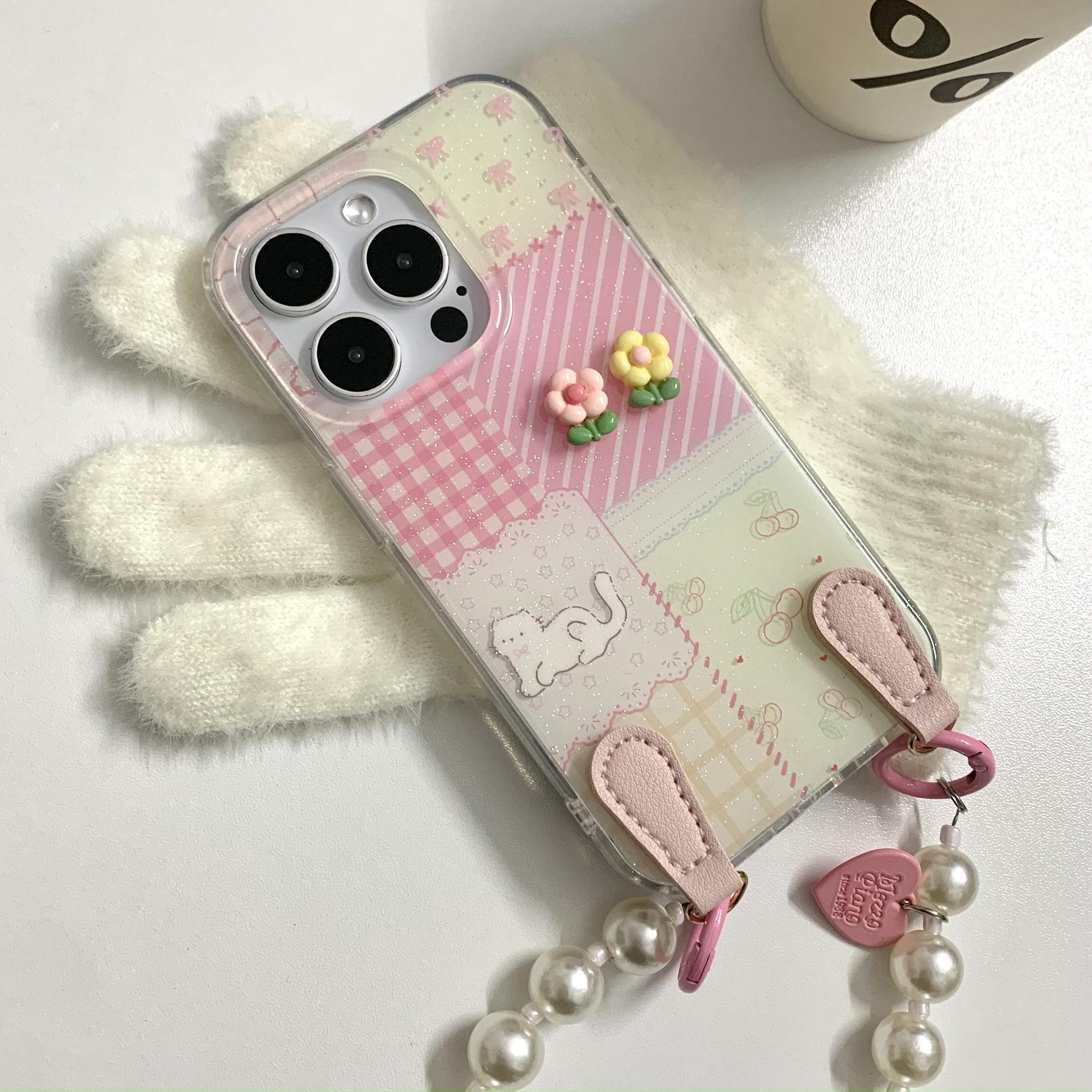 Chica ins empalme flor tridimensional a cuadros para iphone16ProMax/15 funda para teléfono móvil Apple 13 nuevo 14