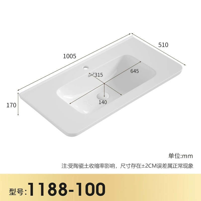 Lavabo de Cerámica para Encimera con Esquinas Redondeadas, Lavabo de Cerámica Integrado, Lavabo para Baño, Lavabo Central de Cerámica, Lavamanos, Venta Directa de Fábrica