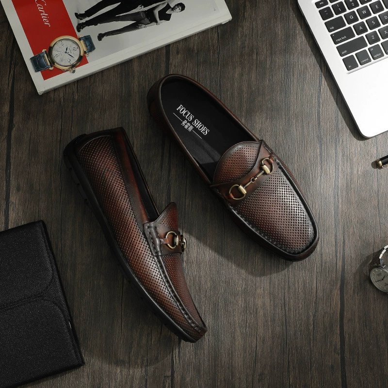 Доставка в течение 48 часов. Мужские полые кожаные туфли, летние деловые повседневные лоферы из натуральной кожи, дышащие, без застежек.