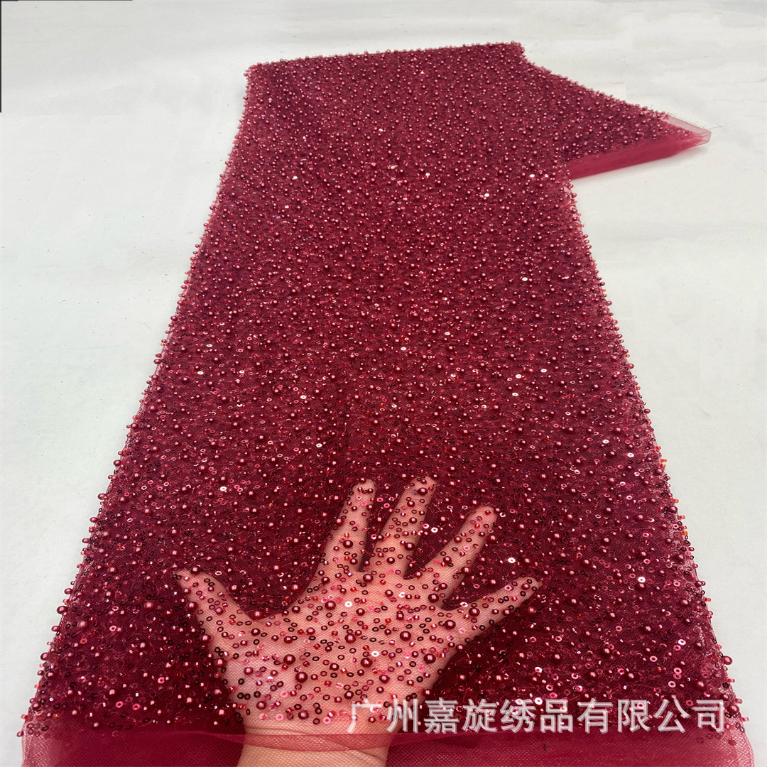 Venta directa de fábrica de tela con cuentas de cristal de patrón irregular y lentejuelas, velos de novia estilo francés, ropa infantil, tela bordada con cuentas.