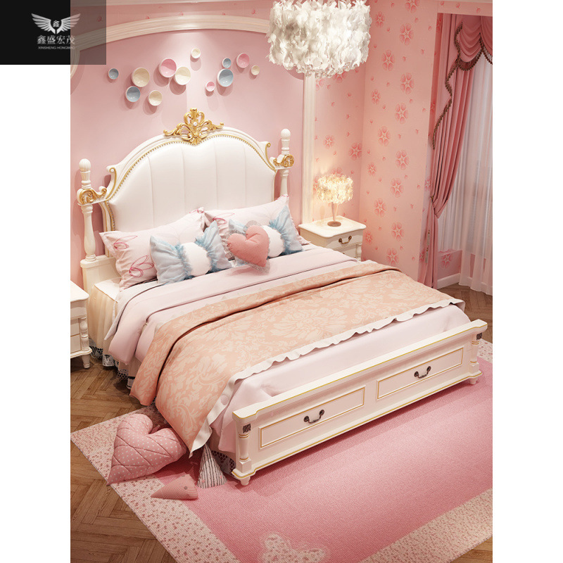 Dormitorio principal de madera maciza estilo americano moderno para niños cama princesa para niñas simple combinación de muebles de estilo europeo