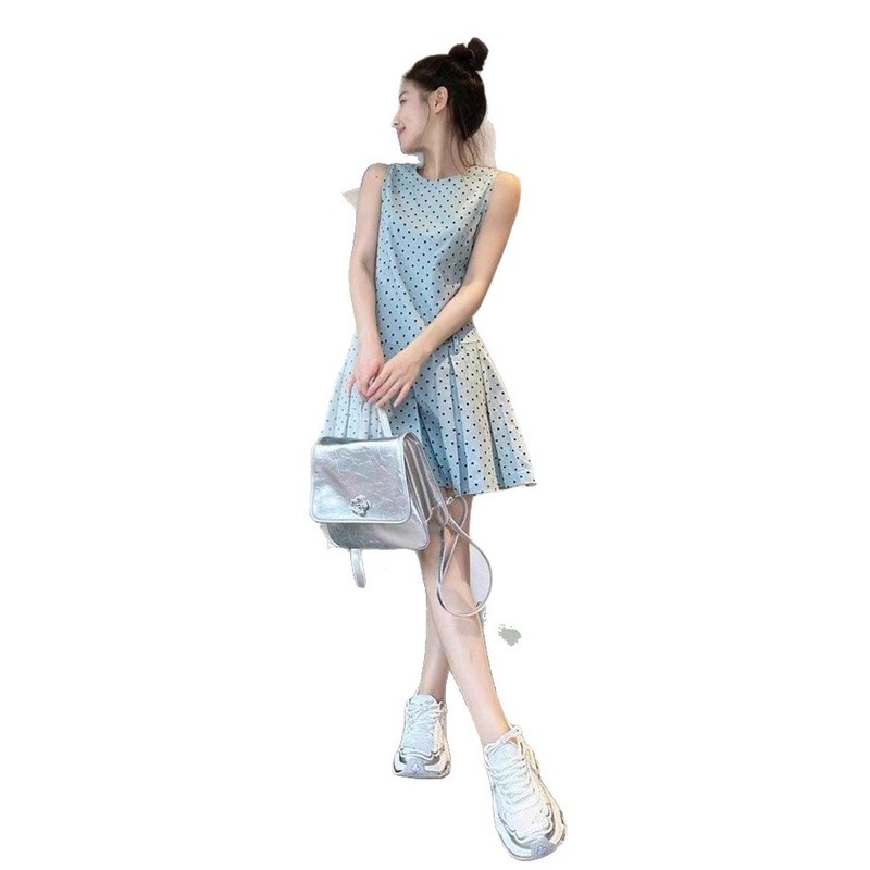 法式设计感无袖背心波点连衣裙子女夏季2025新款气质收腰绝美短裙|undefined