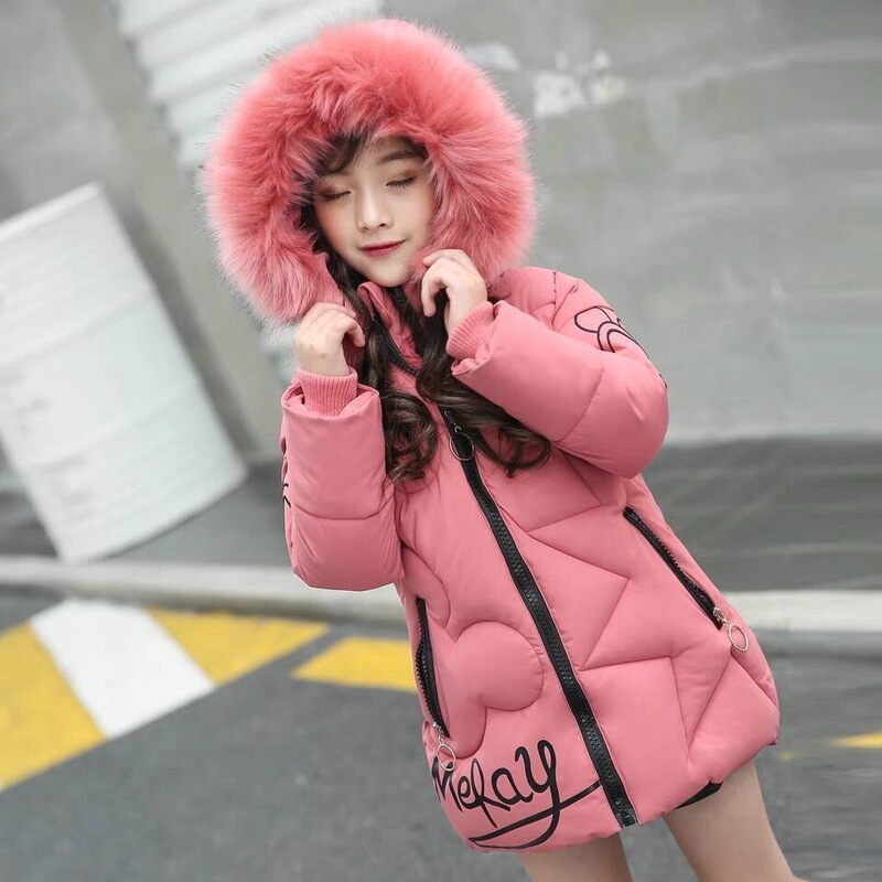 Girls' Cotton-Padded Winter Coat, Korean Style Mid-Length Thickened down Cotton Jacket for Children, Stylish Outerwear for Older Girls