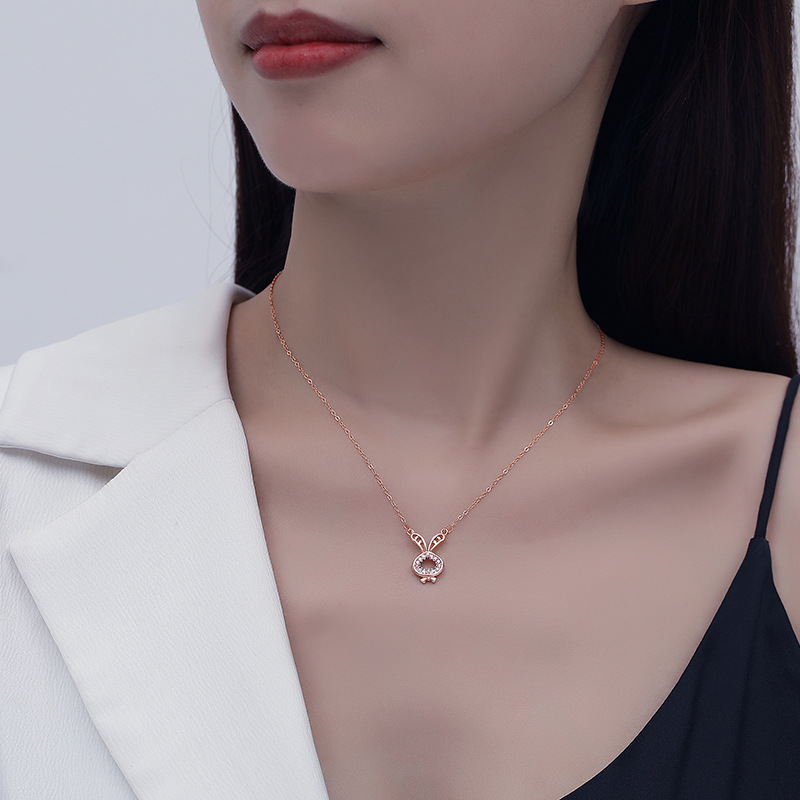 Original de plata esterlina S925 collar de moda nacional estilo chino nuevo collar de conejo del zodiaco chino diseño de la joyería de la vendimia de las mujeres