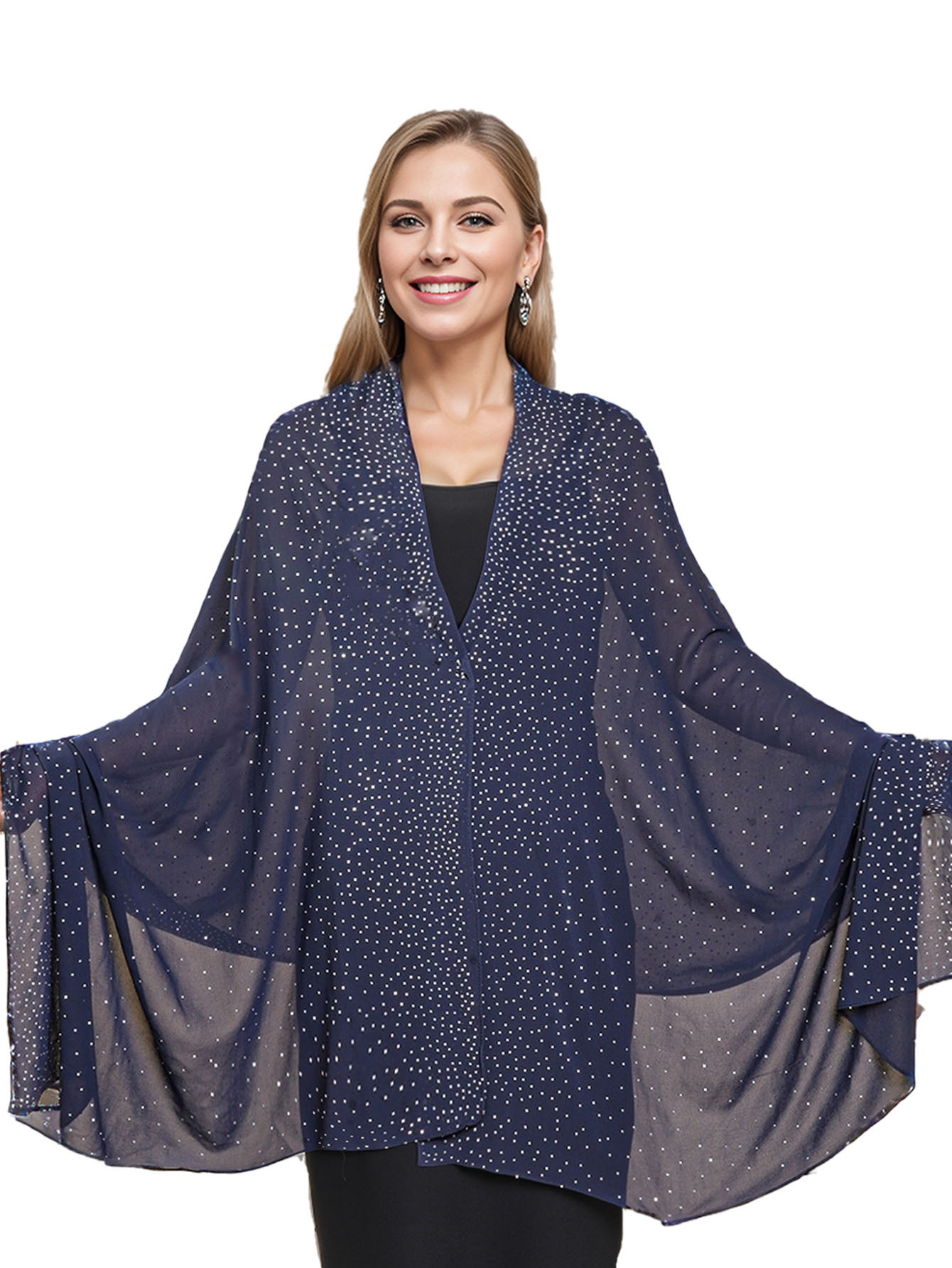 Hot Selling New Solid Color Chiffon Starry Sky Hot Stamping Exquisite And Elegant Banquet Style Extended Version Of High-end Women's Shawl_voghion.com